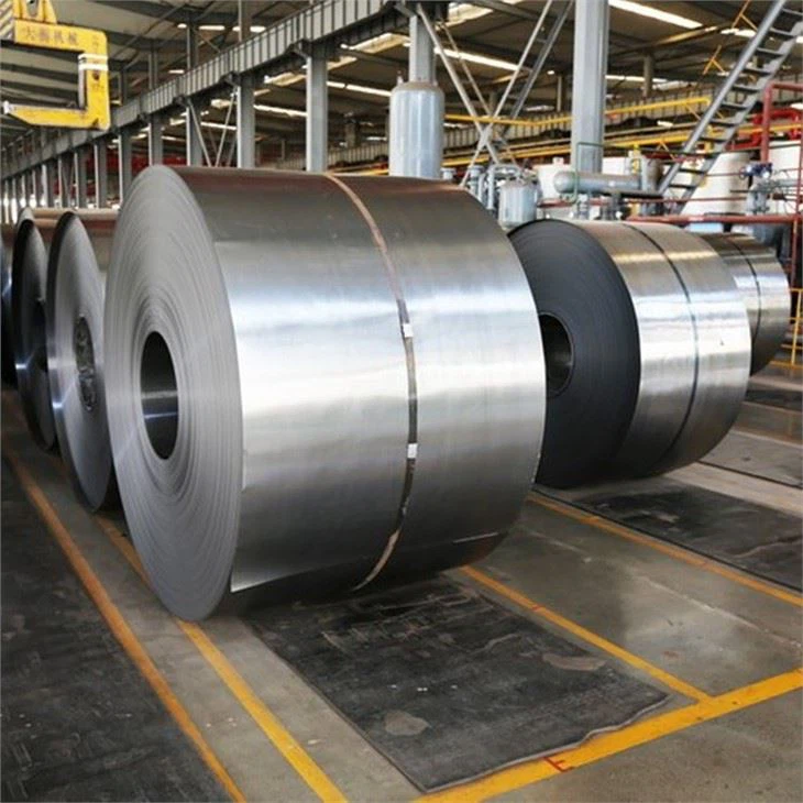 Cold rolled steel coils stacked in factory