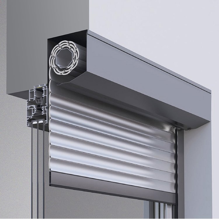 Front-mounted roller shutter angular view
